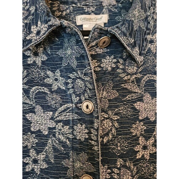 Coldwater Creek Vest STRETCH DENIM Size L Jacquard FLORAL EMBROIDERY Emb… - Picture 2 of 6